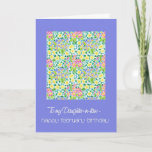 Primroses February Birthday Card, Daughter-in-law Kaart<br><div class="desc">Een  februari-verjaardagskaart voor een schoondochter,  met een patroon van diepe roze,  diepe blauwe en gele primrozen,  de februari-geboorteland,  van een handbeschilderd ontwerp van Judy Adamson.</div>