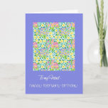 Primroses February Birthday Card for a Friend Kaart<br><div class="desc">Een  februari-verjaardagskaart voor een vriend,  met een patroon van diepe roze,  diepe blauwe en gele primrozen,  de februari-geboorteland,  van een handbeschilderd ontwerp van Judy Adamson.</div>