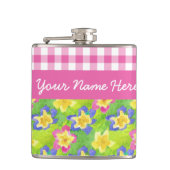 Primroses Hip Flask to Personalize: roze Gingham Heupfles (Voorkant)