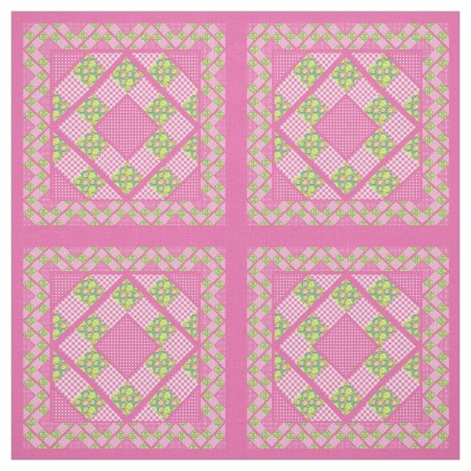 Primroses Roze  Faux Patchwork Patroon Stof (Swatch)