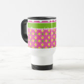 Primroses Travel Mug: Pink Polka Dots personaliser Reisbeker (Voorkant links)