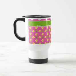 Primroses Travel Mug: Pink Polka Dots personaliser Reisbeker