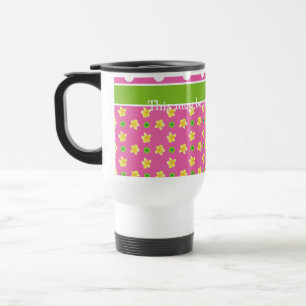 Primroses Travel Mug: Pink Polka Dots personaliser Reisbeker