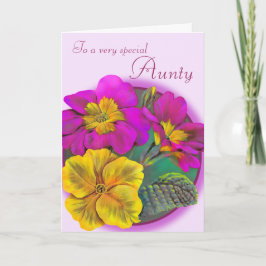 Primula Aunty floral roze paarse verjaardagskaart Kaart