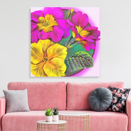 Primula canvas — handomdragerafdrukken afdruk (Insitu (Woonkamer))