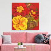 Primula floral red canvas fine art rap print (Insitu (Woonkamer))