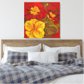 Primula floral red canvas fine art rap print (Insitu (Slaapkamer))