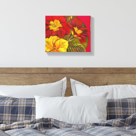 Primula floral red canvas fine art rap print (Insitu (Slaapkamer))