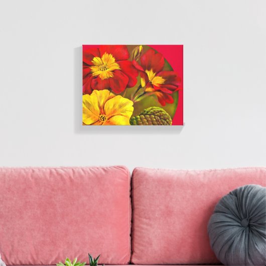 Primula floral red canvas fine art rap print (Insitu (Woonkamer))