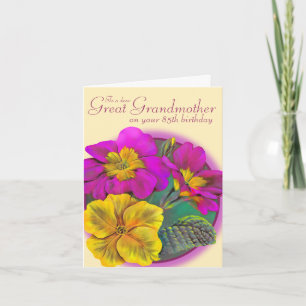 Primula great Grandmother 85 yellow birthday card Kaart