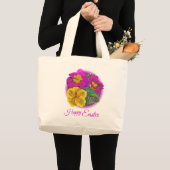 Primula Happy Easter fijne kunsttas Grote Tote Bag (Voorkant (product))