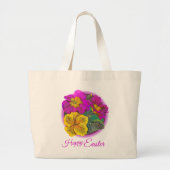 Primula Happy Easter fijne kunsttas Grote Tote Bag (Voorkant)