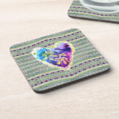 Primula Hearts Pattern in Paars & Groen Bier Onderzetter (Linkerzijde)