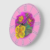 Primula paarse en gele botanische wandklok (Hoek)