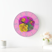 Primula paarse en gele botanische wandklok (Huis)