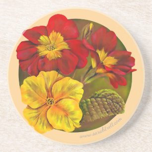 Primula primrose-schilderij zandsteen onderzetter