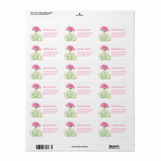 Primula roze bloem bruiloft antwoord adres label (Full Sheet)
