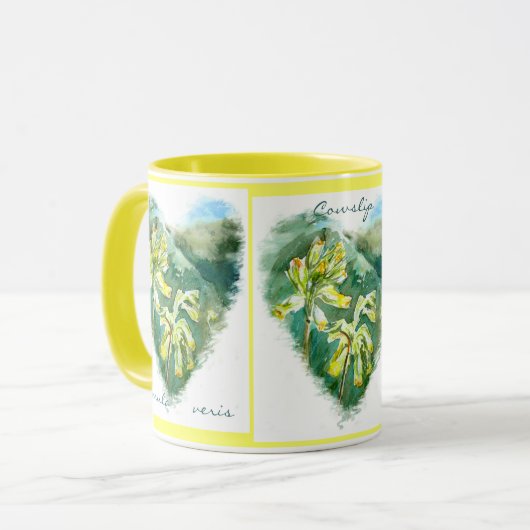 Primula veris Green Heart Cowslip Mok (Voorkant links)