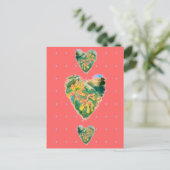 Primula Veris Hot Pink Yellow & Green Hearts Briefkaart (Staand voorkant)