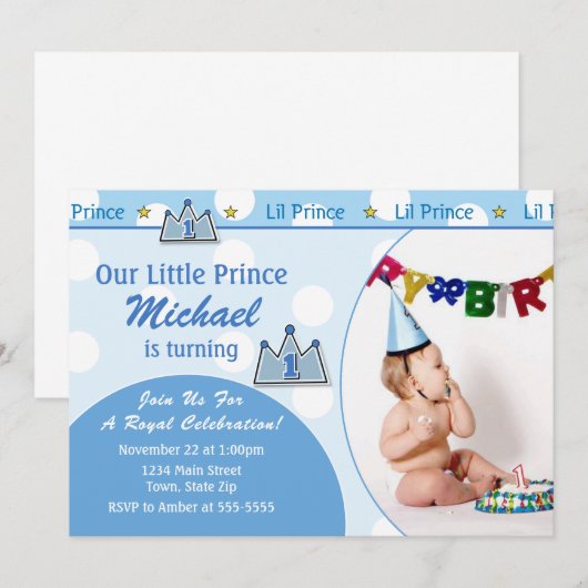 Prince 1e verjaardag uitnodiging 5x7 fotokaart (Voorkant / Achterkant)