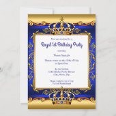 Prince 1st Birthday Blue  Gold Kaart (Achterkant)