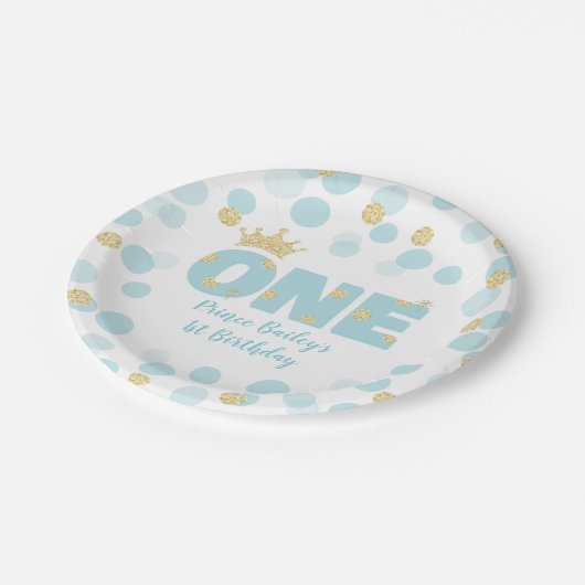 Prince 1st Birthday Blue Papieren Bordje (Gekanteld)