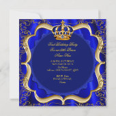 Prince 1st Birthday Boy Royal Blue Crown A Kaart (Achterkant)