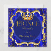 Prince 1st Birthday Boy Royal Blue Crown A Kaart (Voorkant)