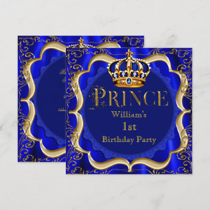 Prince 1st Birthday Boy Royal Blue Crown A Kaart