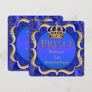 Prince 1st Birthday Boy Royal Blue Crown A Kaart