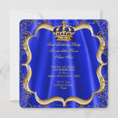 Prince 1st Birthday Boy Royal Blue Crown B Kaart (Achterkant)
