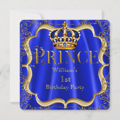 Prince 1st Birthday Boy Royal Blue Crown B Kaart (Voorkant)