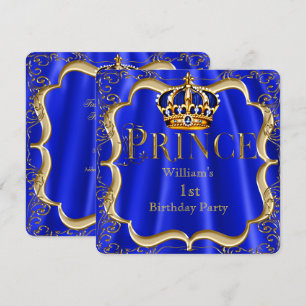 Prince 1st Birthday Boy Royal Blue Crown B Kaart