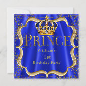 Prince 1st Birthday Boy Royal Blue Crown B Kaart (Voorkant)