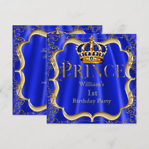 Prince 1st Birthday Boy Royal Blue Crown B Kaart