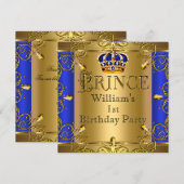 Prince 1st Birthday Boy Royal Blue Crown Kaart (Voorkant / Achterkant)