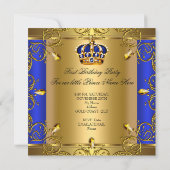 Prince 1st Birthday Boy Royal Blue Crown Kaart (Achterkant)