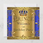 Prince 1st Birthday Boy Royal Blue Crown Kaart (Voorkant)