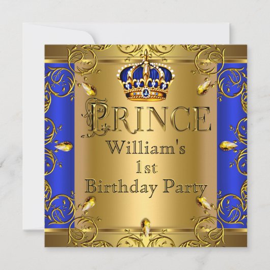Prince 1st Birthday Boy Royal Blue Crown Kaart (Voorkant)