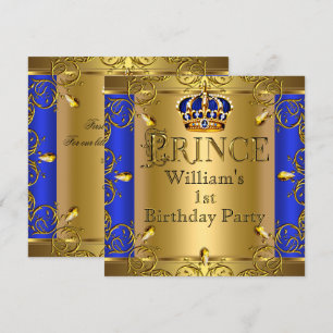 Prince 1st Birthday Boy Royal Blue Crown Kaart