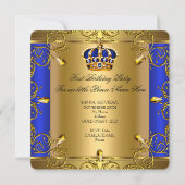 Prince 1st Birthday Boy Royal Blue Crown Kaart (Achterkant)