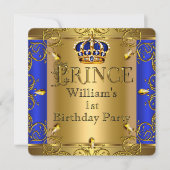 Prince 1st Birthday Boy Royal Blue Crown Kaart (Voorkant)