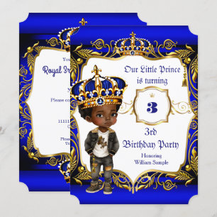 Prince 3e verjaardagsfeestje Blauw Gouden Kroon Et Kaart