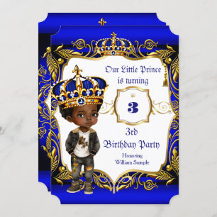 Prince 3rd Birthday party Blue Gold Crown Ethnic Kaart