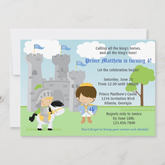 Prince and Knight Kids Birthday Party Invitation Kaart (Voorkant)