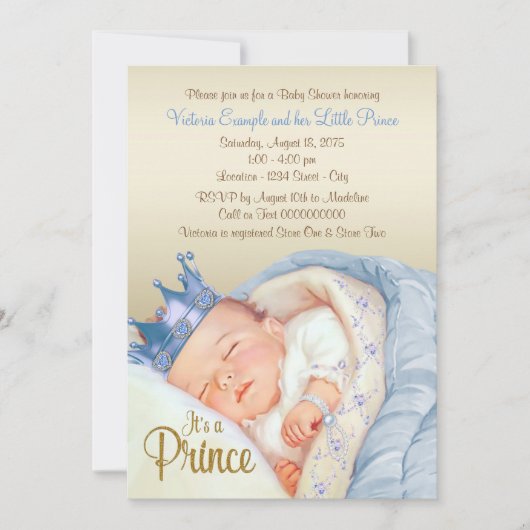  Prince Baby Blauw Goud Baby shower Kaart (Voorkant)
