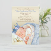  Prince Baby Blauw Goud Baby shower Kaart (Staand voorkant)