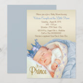  Prince Baby Blauw Goud Baby shower Kaart (Voorkant / Achterkant)