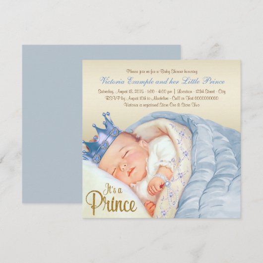  Prince Baby Blauw Goud Baby shower Kaart (Voorkant / Achterkant)