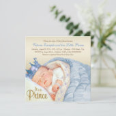 Prince Baby Blauw Goud Baby shower Kaart (Staand voorkant)